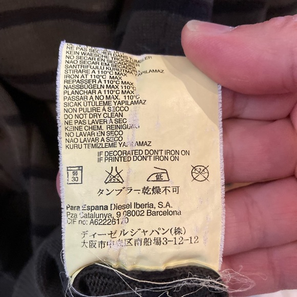 Diesel Cotton Cardigan. Black and dark Khaki stripe Size Small - Picture 4 of 7